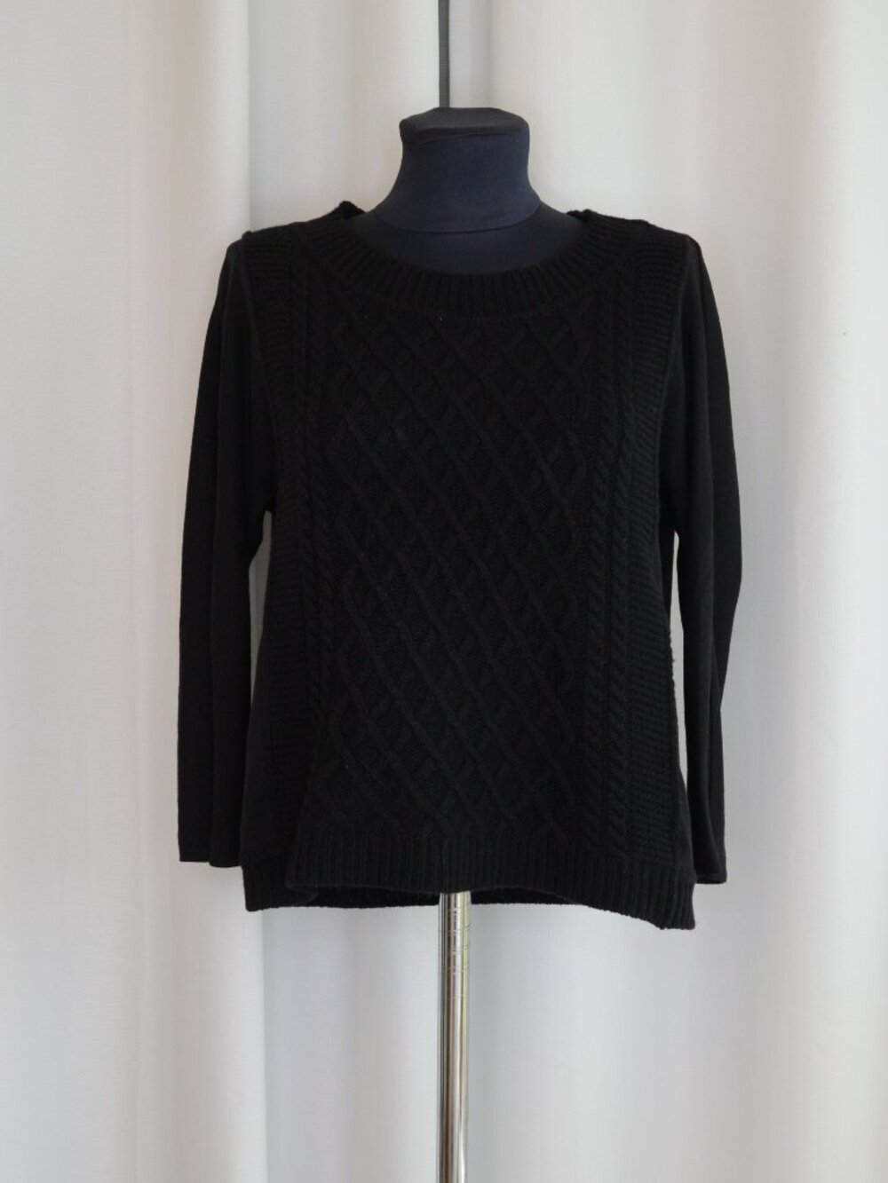 MaxMara Cable Knit Black Wool Sweater Sz M